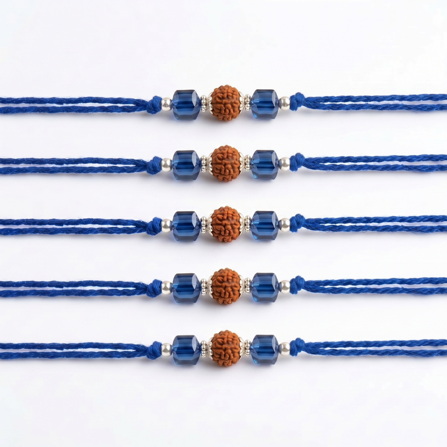 Sapphire Crystal Rudraksha Rakhi Combo (Set of 5)