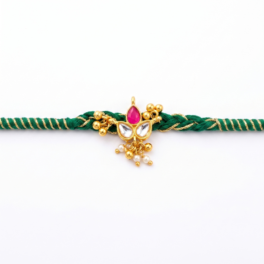 Green Kundan Pearl Rakhi