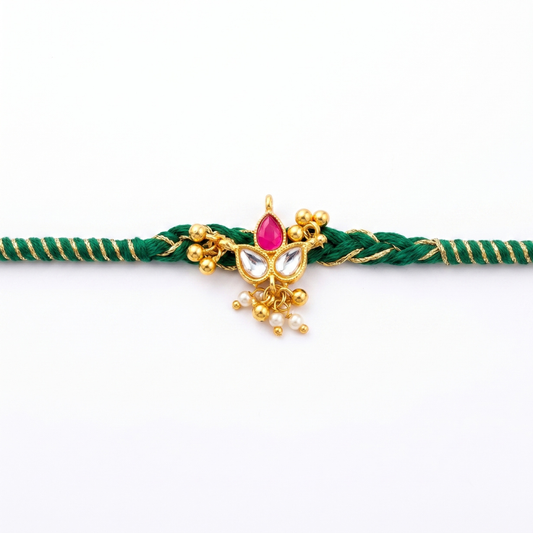 Green Kundan Pearl Rakhi
