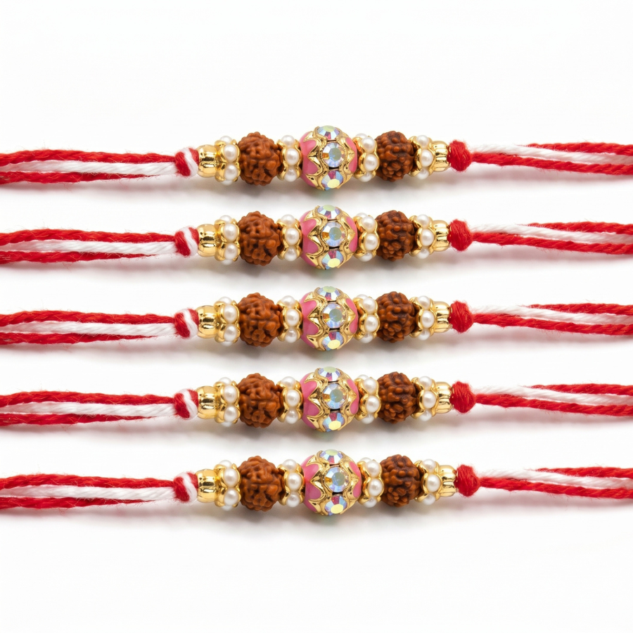 Crystal Rudraksha Rakhi Combo (Set of 5)