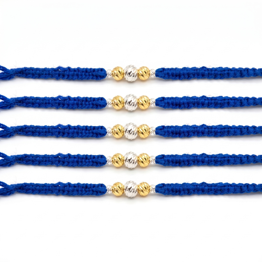 Blue Gold Silver Bead Rakhi Combo (Set of 5)