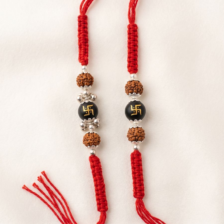 Divine Swastik & Rudraksha Rakhi Combo Set of 2