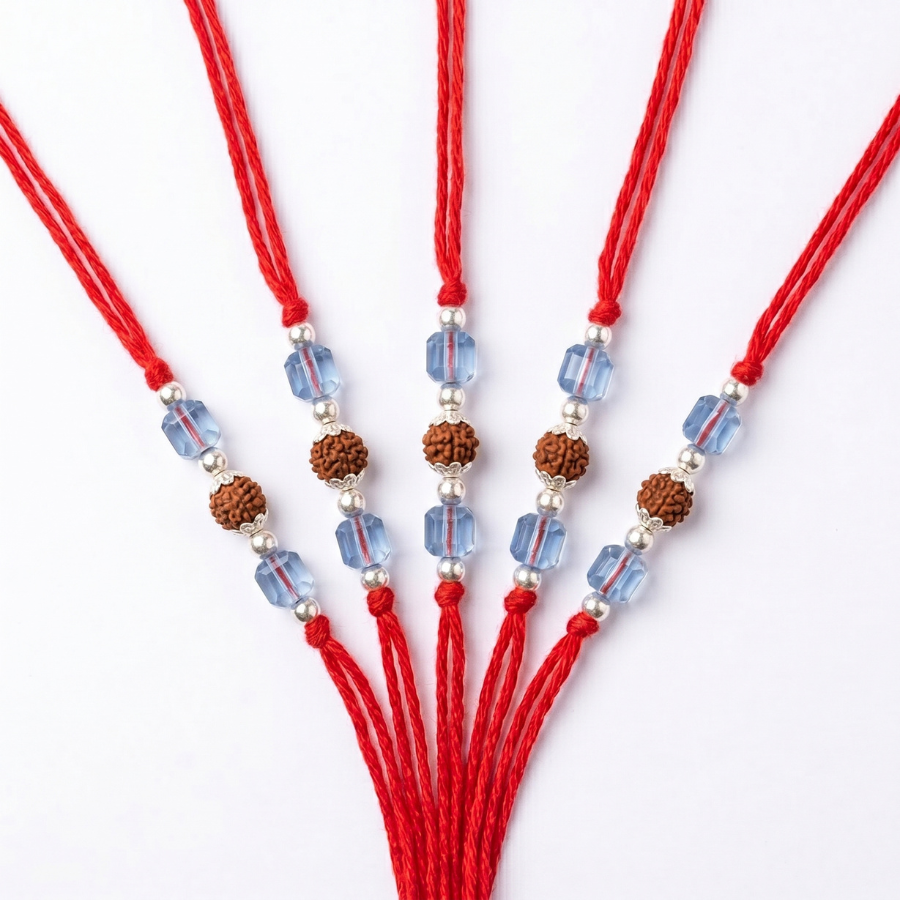 Sky Crystal Rudraksha Rakhi Combo (Set of 5)
