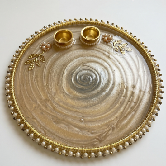 Champagne Swirl Resin Pooja Thali
