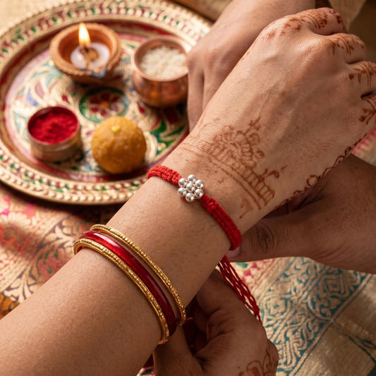 925 Silver Floral Bead Rakhi
