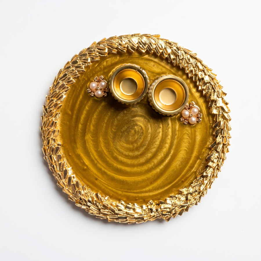 Imperial Gold Swirl Resin Pooja Thali