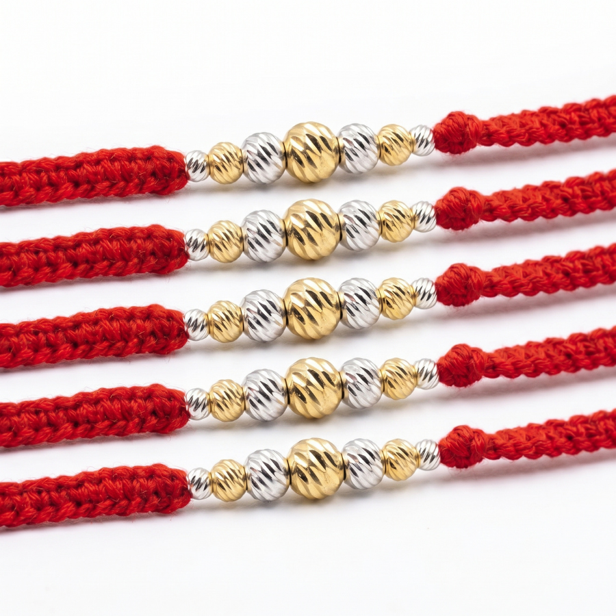 Golden Silver Bead Rakhi Combo (Set of 5)