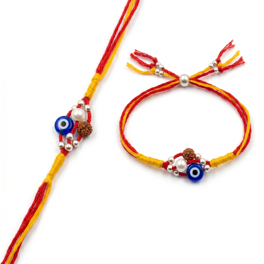Evil Eye Rudraksha Rakhi Combo Set of 2