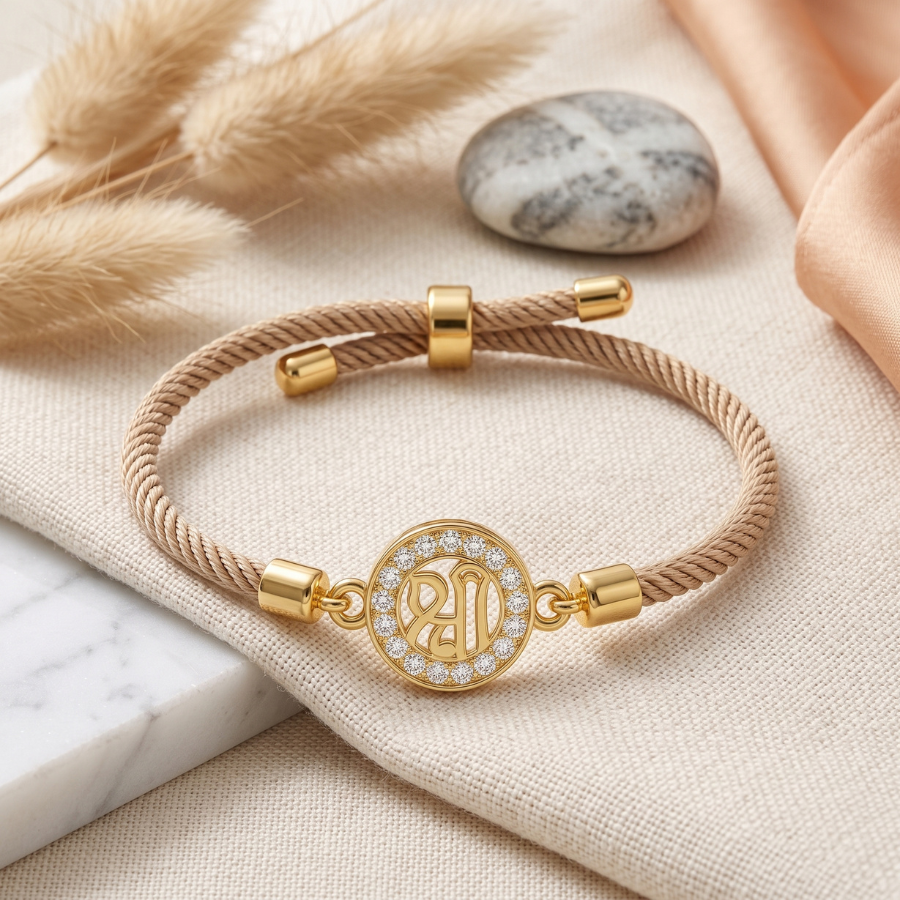 Golden Om Crystal Adjustable Rakhi Bracelet