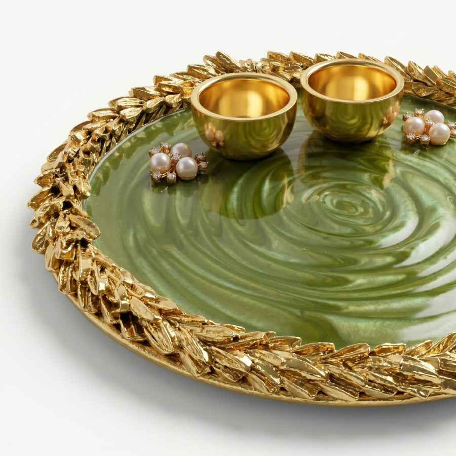 Olive Jade Swirl Resin Pooja Thali