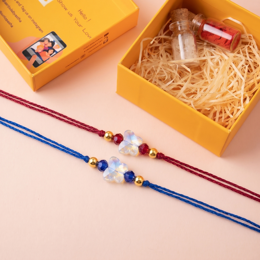 Red - Blue Blossom Rakhi Set of 2