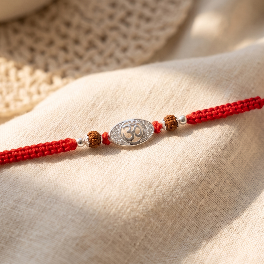925 Silver Om Rudraksha Divine Rakhi