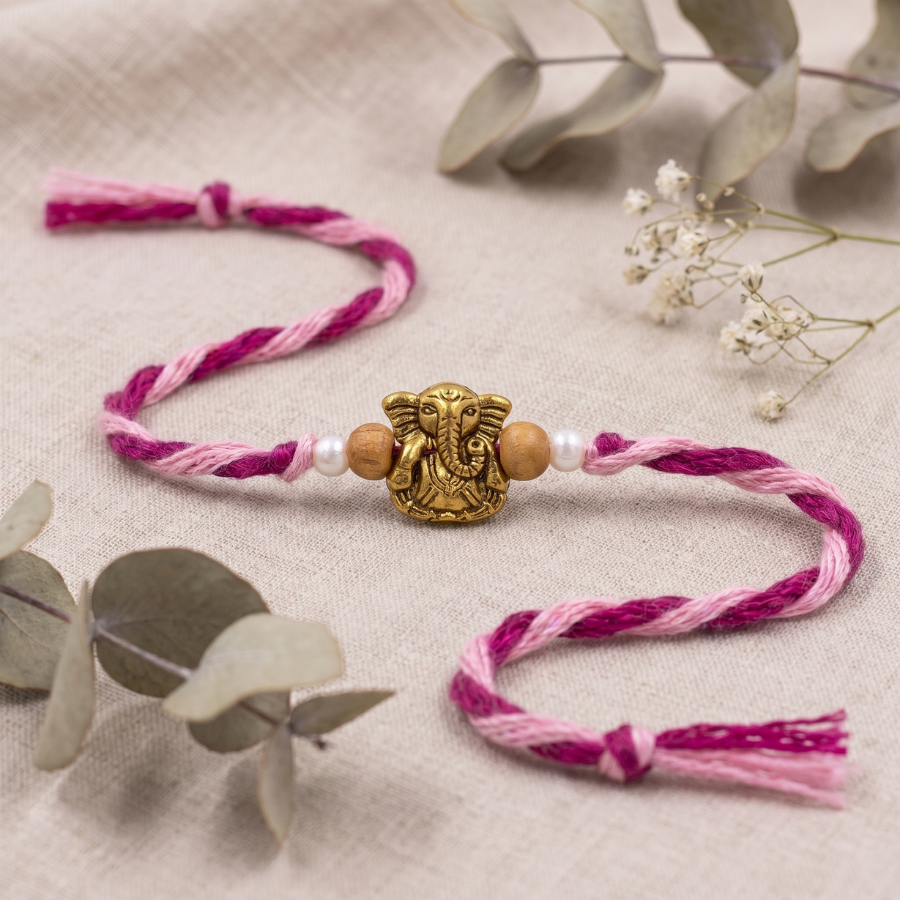 Pink Ganesha Pearl Rakhi