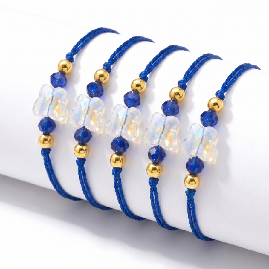 Blue Crystal Butterfly Rakhi Combo (Set of 5)