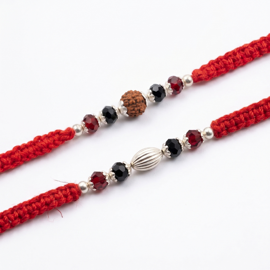 Crimson Crystal Rudraksha Rakhi Combo