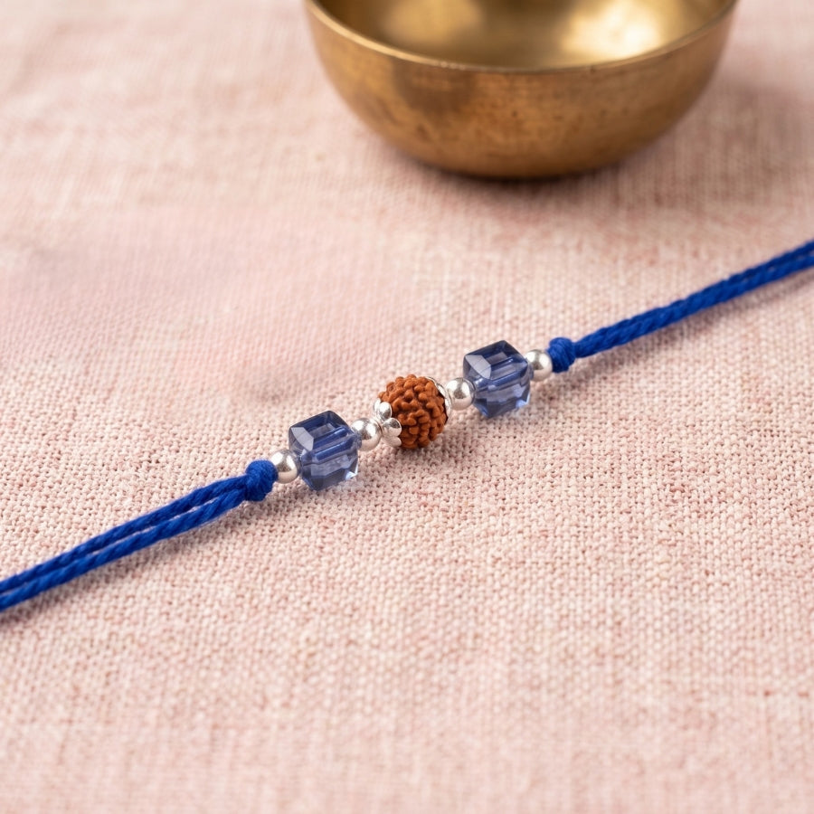 925 Silver Blue Crystal Rudraksha Rakhi