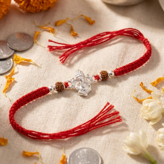 925 Silver Ganesh Rudraksha Rakhi