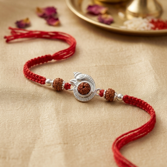 925 Silver Shivling Rudraksha Rakhi