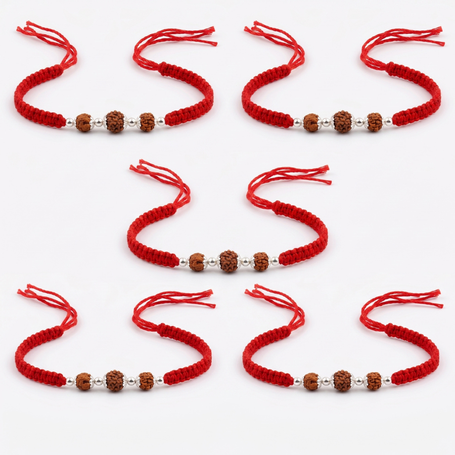 Triple Rudraksha Rakhi Combo (Set of 5)