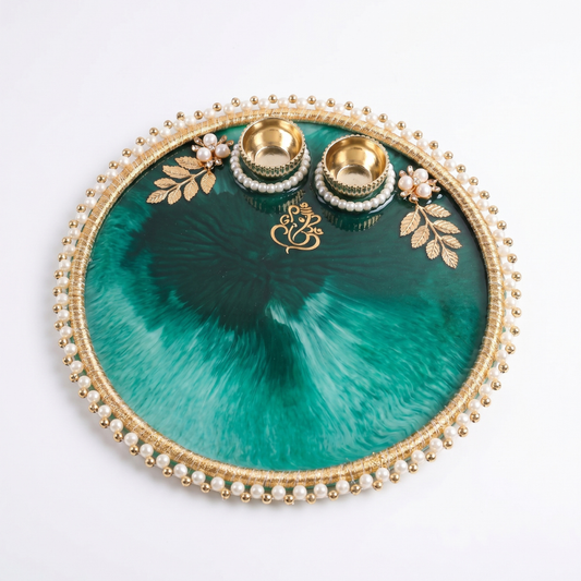 Emerald Pearl Ganesha Resin Thali