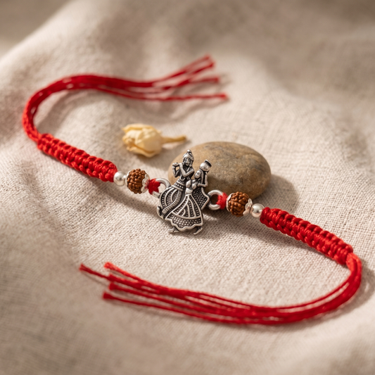 925 Silver Radha Krishna Rudraksha Rakhi