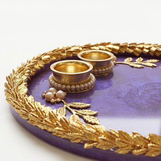 Royal Amethyst Leaf Resin Pooja Thali
