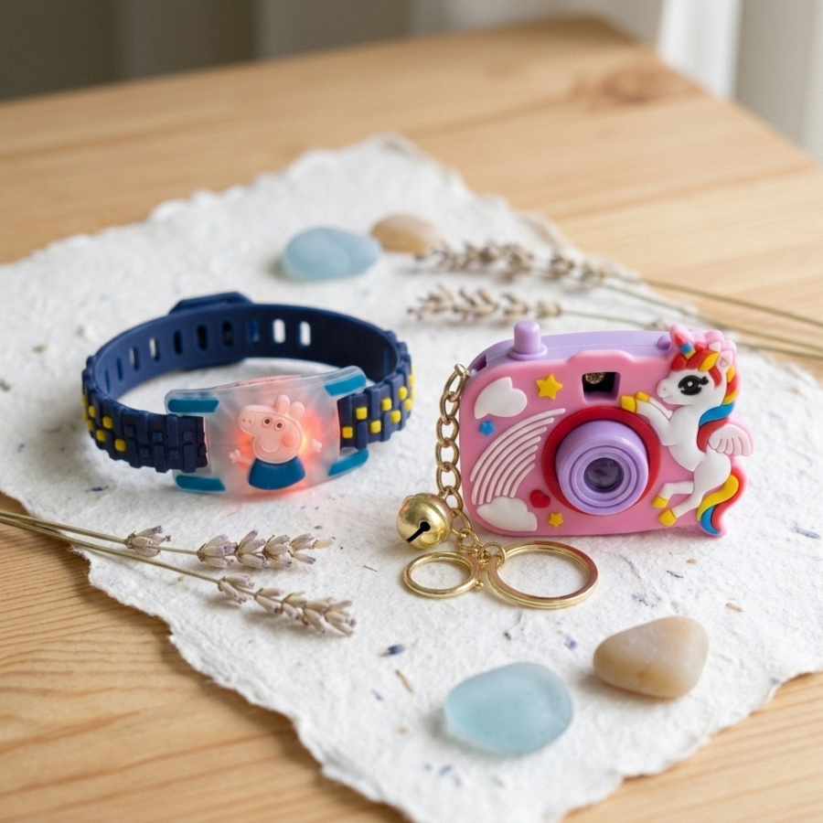 Peppa LED Kids Rakhi Band & Surprise Camera Keychain Gift Set