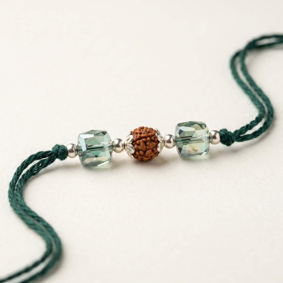 Green Crystal Rudraksha Rakhi