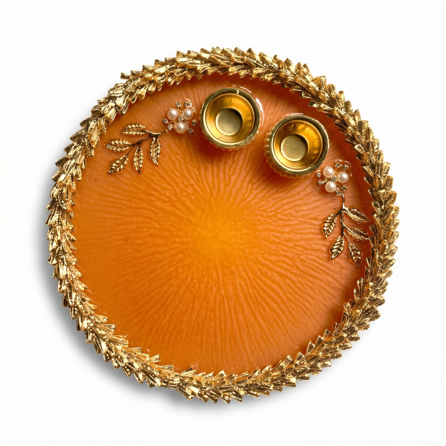 Sunset Amber Leaf Resin Pooja Thali