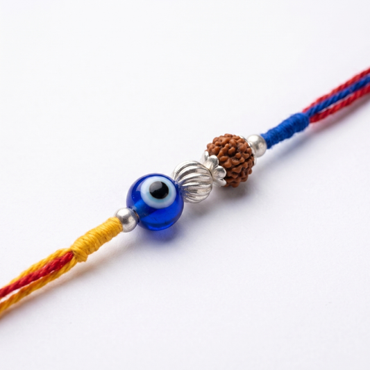 925 Silver Evil Eye Rudraksha Rakhi
