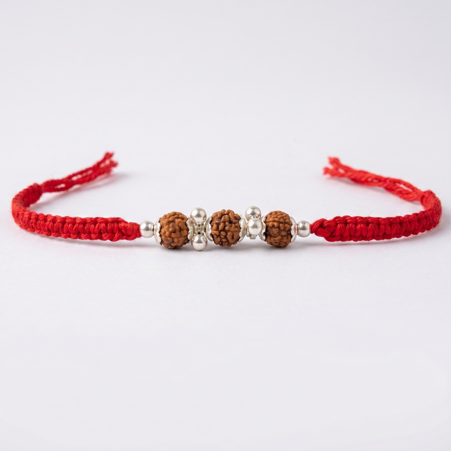 Triple Rudraksha Silver Bead Rakhi