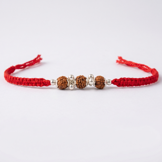 Triple Rudraksha Silver Bead Rakhi