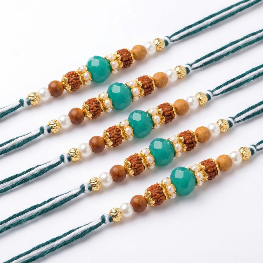 Emerald Rudraksha Rakhi Combo (Set of 5)