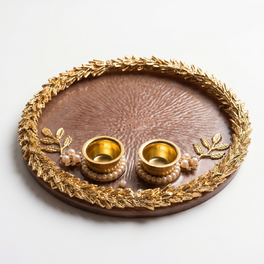 Mocha Bronze Leaf Resin Pooja Thali