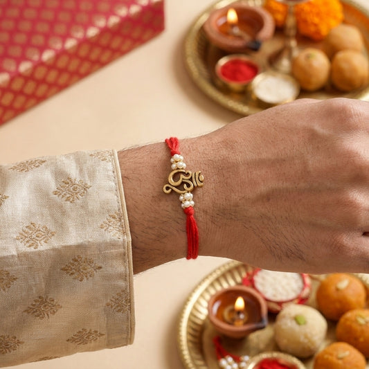 Antique Om Pearl Rakhi