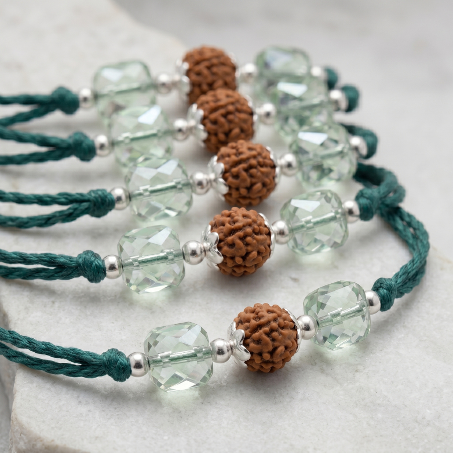 Mint Crystal Rudraksha Rakhi Combo (Set of 5)