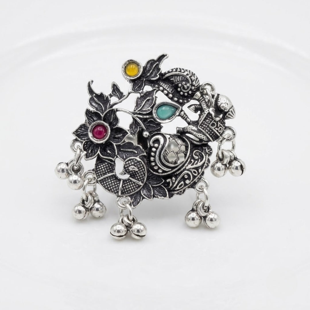 Mor Phool Oxidised Statement Ring