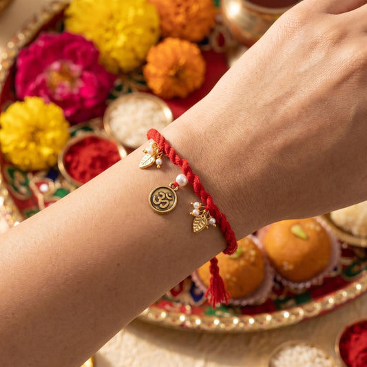 Red Om Charm Braided Rakhi