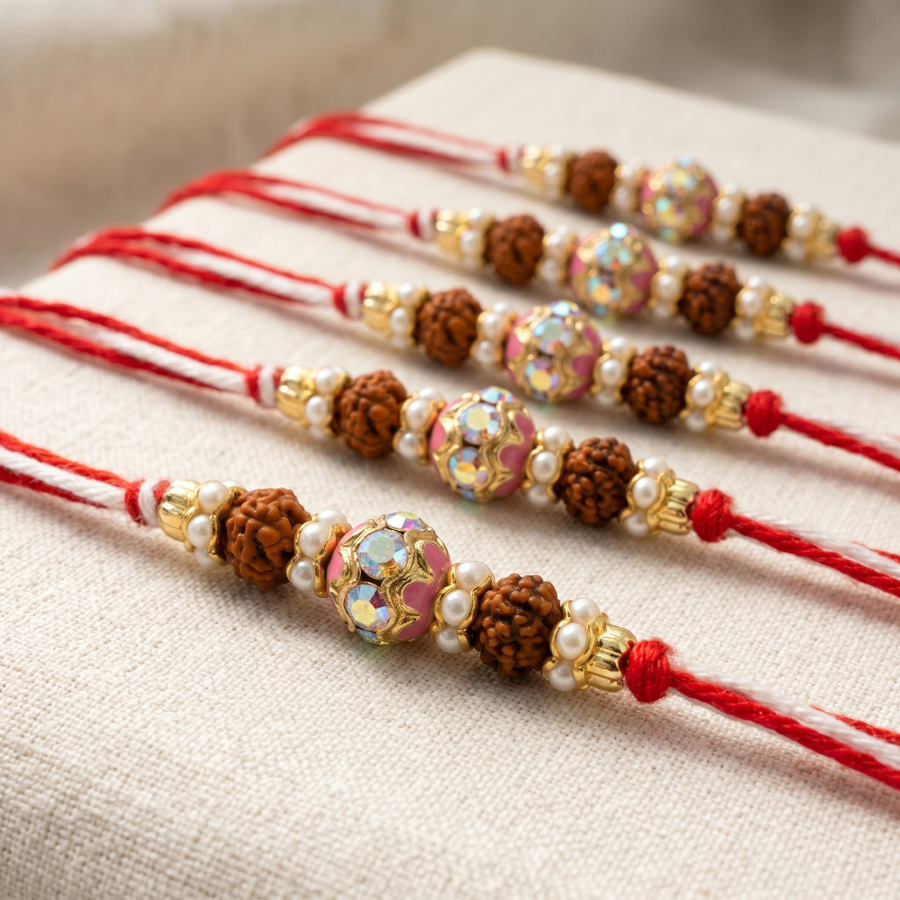 Crystal Rudraksha Rakhi Combo (Set of 5)