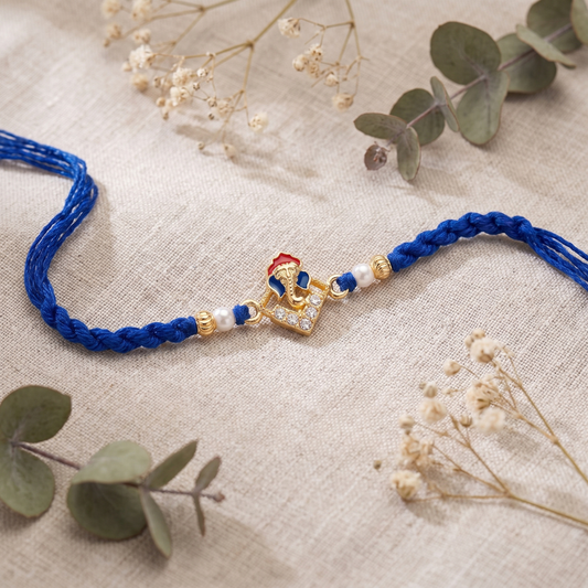 Royal Blue Ganesha Crystal Rakhi