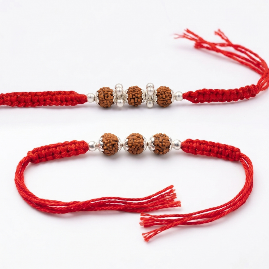 Triple Rudraksha Rakhi Combo Set of 2