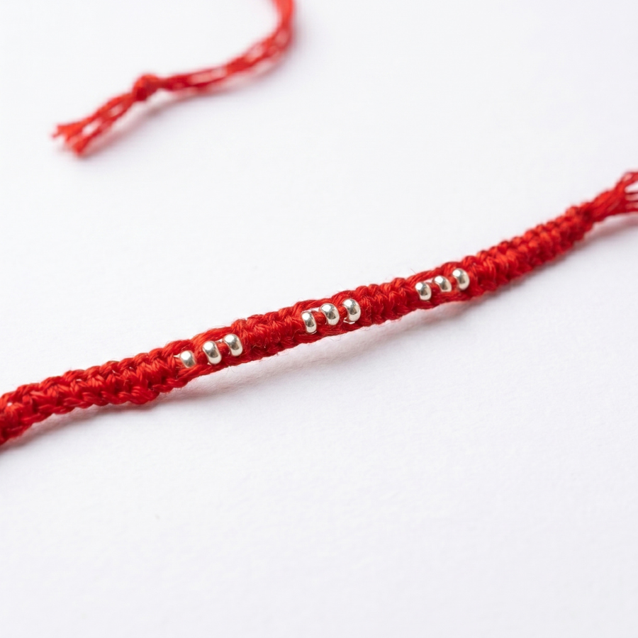 Silver Bead Thread Rakhi