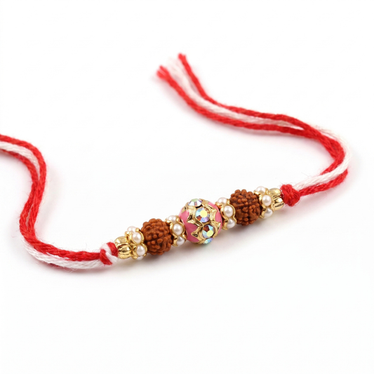 Rose Crystal Rudraksha Rakhi
