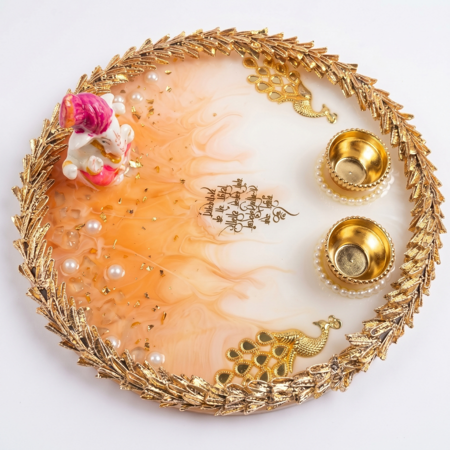 Peach Ganesha Celebration Resin Pooja Thali