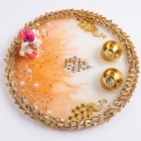 Peach Ganesha Celebration Resin Pooja Thali
