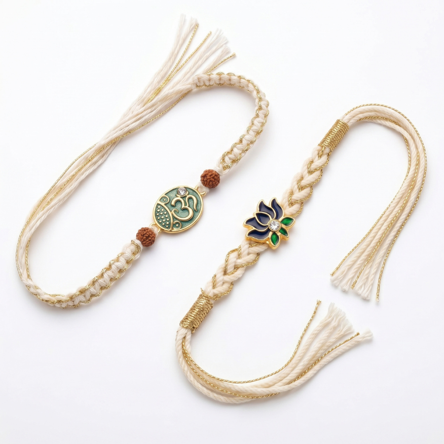 Divine Lotus & Om Rakhi Combo Set of 2