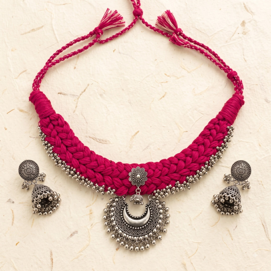 Gulabi Chand Dori Oxidised Necklace Set