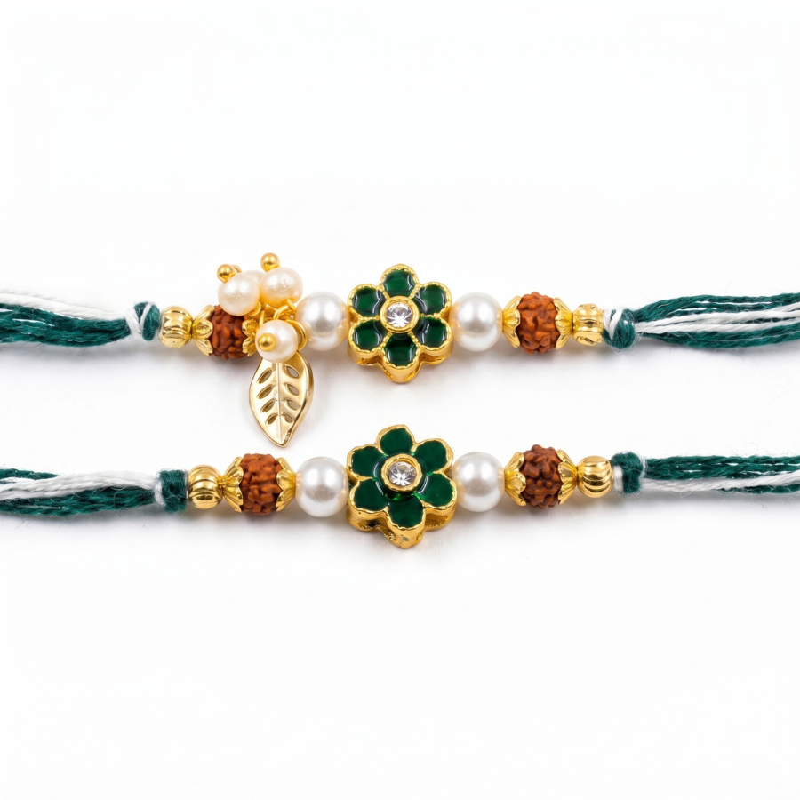 Emerald Blossom Rakhi Combo Set of 2