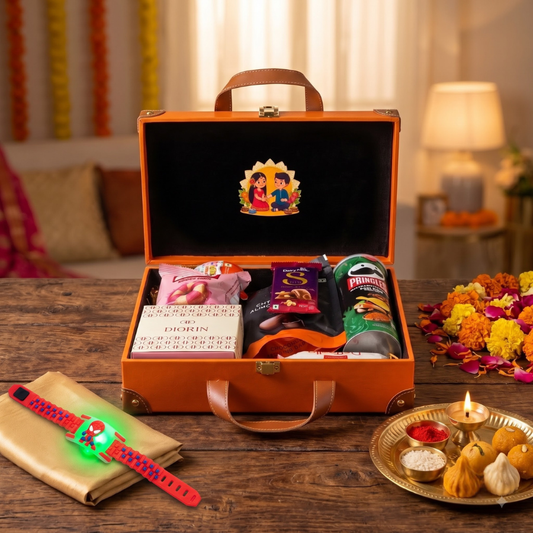 Premium Raksha Bandhan Gift Hamper with Rakhi, Chocolates & Snacks