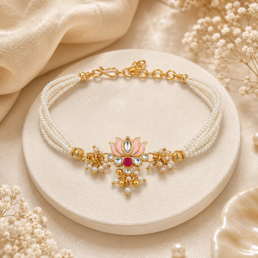 Lotus Pearl Bracelet Rakhi